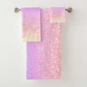 Modern Colourful Glitter Bokeh Ombre Bath Towel Set