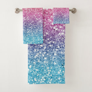 Modern Colourful Glitter Ombre Bath Towel Set