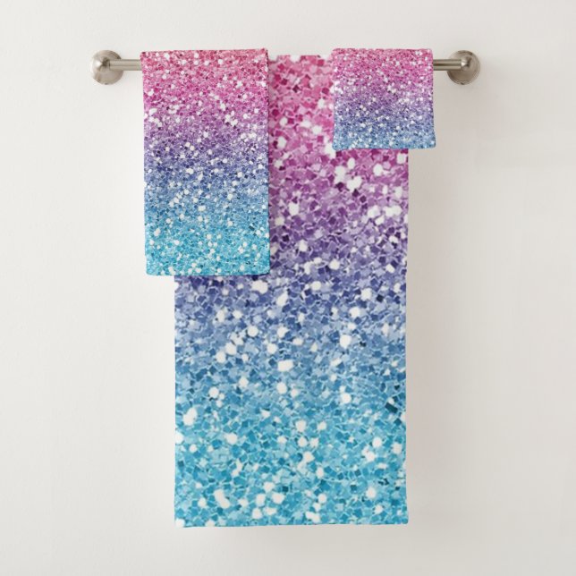 Modern Colourful Glitter Ombre Bath Towel Set (Insitu)