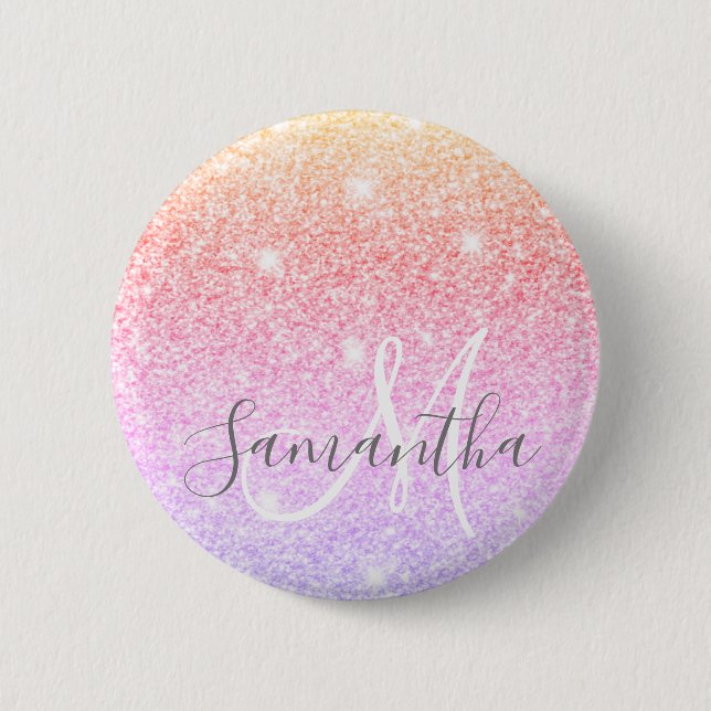 Modern Colourful Glitter Sparkles Personalised Nam 6 Cm Round Badge (Front)