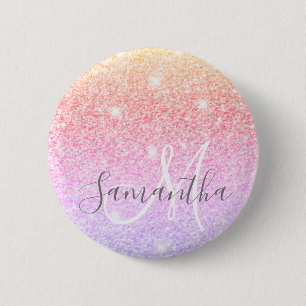 Modern Colourful Glitter Sparkles Personalised Nam 6 Cm Round Badge