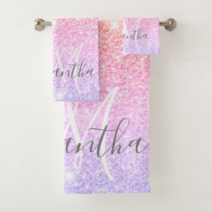 Modern Colourful Glitter Sparkles Personalised Nam Bath Towel Set