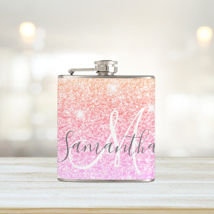 Modern Colourful Glitter Sparkles Personalised Nam Hip Flask