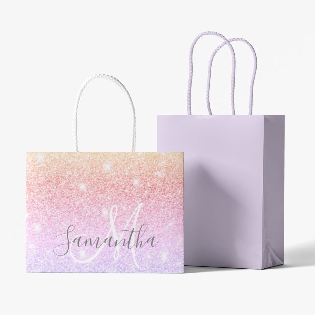 Modern Colourful Glitter Sparkles Personalised Nam Large Gift Bag (Creator Uploaded)