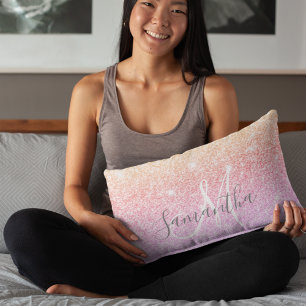 Modern Colourful Glitter Sparkles Personalised Nam Lumbar Cushion