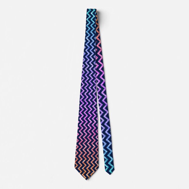 Modern Colourful Glitter Texture Blue Chevron Tie (Front)