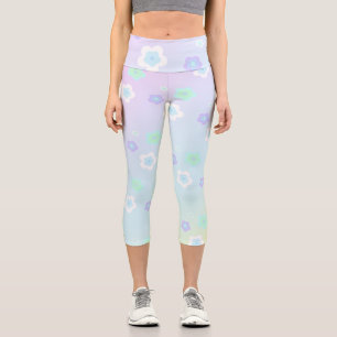 Modern colourful gradient blue flower pattern girl capri leggings