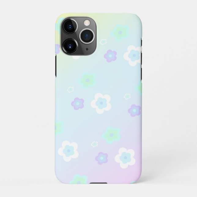 Modern colourful gradient blue flower pattern girl iPhone case (Back)