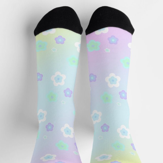 Modern colourful gradient blue flowers pattern Gif Socks (Top)