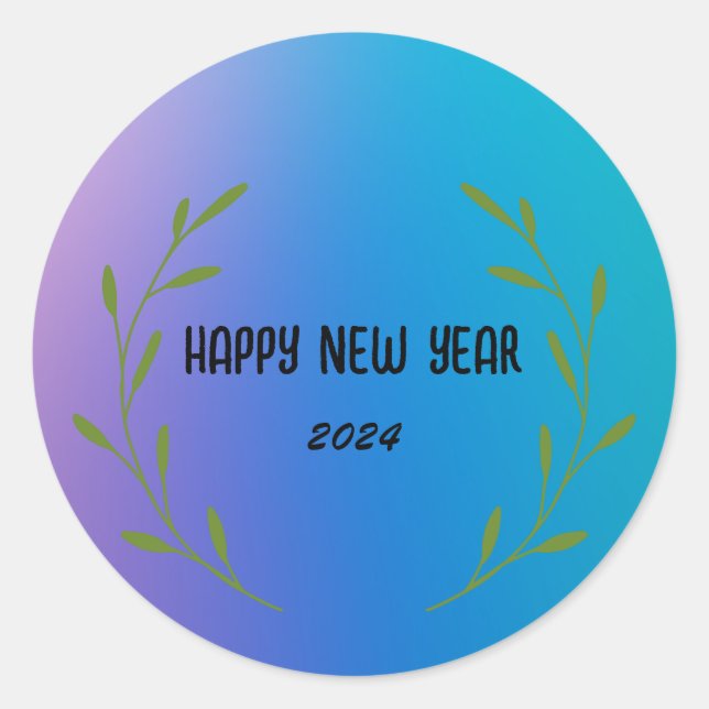 Modern Colourful Gradient floral Happy New year  Classic Round Sticker (Front)