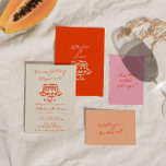 Modern Colourful Hand Drawn Cake Retro Fun Wedding Invitation<br><div class="desc">This wedding invitation is perfect for your wedding with unique design. An elegant unique simple minimalist white cream wedding template invitation. Which features plain white creamy background. And orange bold funky handwritten whimsical bride's and groom's first names above a hand drawn quirky cake. And editable info and cake with whimsical...</div>