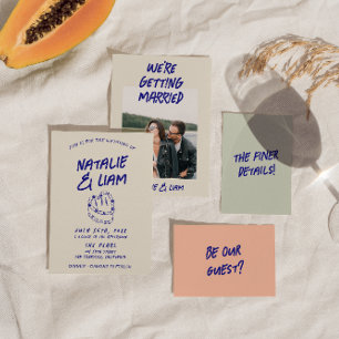 Modern Colourful Hand Drawn Cake Retro Fun Wedding Invitation