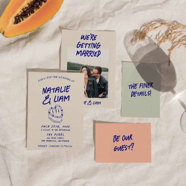 Modern Colourful Hand Drawn Cake Retro Fun Wedding Invitation (Creator Uploaded)