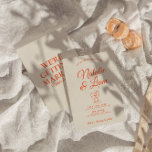 Modern Colourful Hand Drawn Retro Unique Wedding Invitation<br><div class="desc">This wedding invitation is perfect for your wedding with unique design. An elegant unique simple minimalist white cream wedding template invitation. Which features plain white creamy background. And orange bold funky bride's and groom's first names under it two hand drawn wine glasses. And editable info . Affordable and it is...</div>