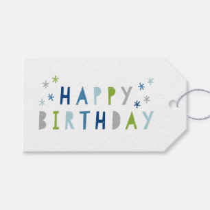 Modern Colourful Happy Birthday Blue and Green Gift Tags