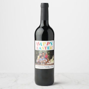 Modern Colourful Happy Easter Photo Personalised Wine Label