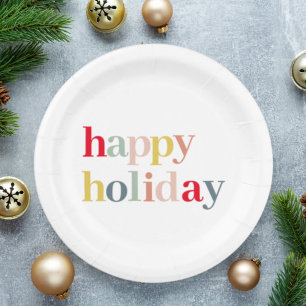 Modern Colourful Happy Holiday Paper Plate