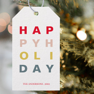 Modern Colourful Happy Holidays Gift Tags