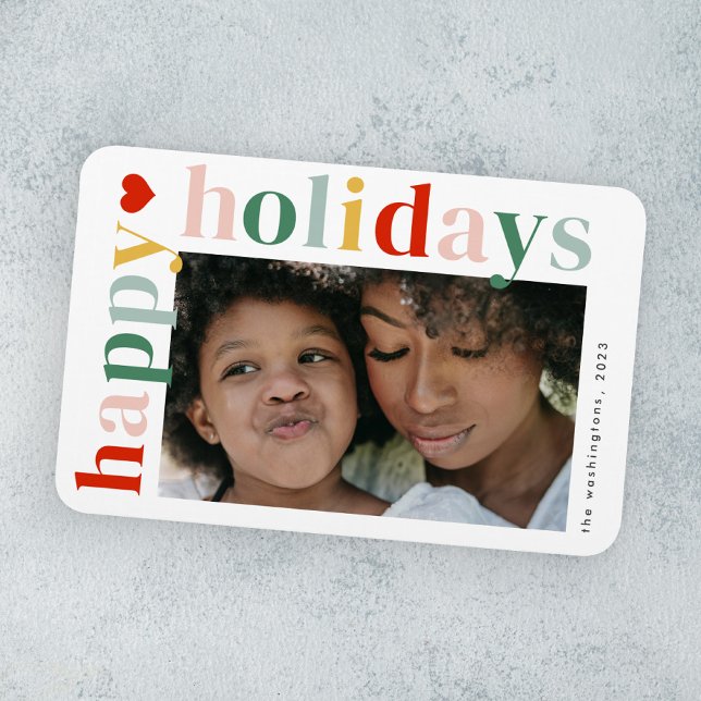 Modern Colourful Happy Holidays Photo Magnet (Modern colorful typography happy holidays photo holiday card magnet.)