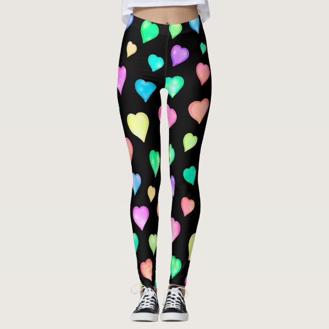 Modern Colourful Heart Pattern Leggings (Front)
