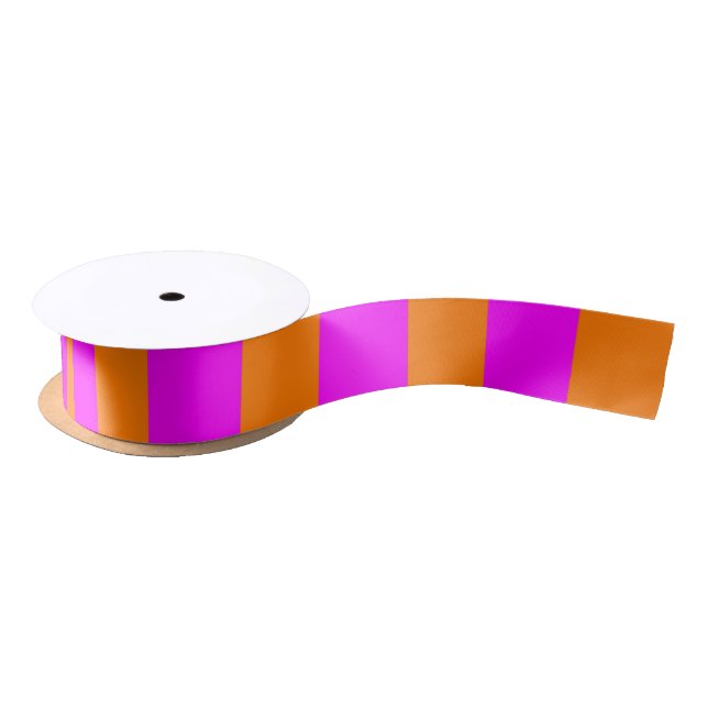 Modern Colourful Hot Pink Bright Orange Stripe Satin Ribbon (Spool)