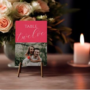 Modern Colourful Hot Pink Wedding Photo  Table Number