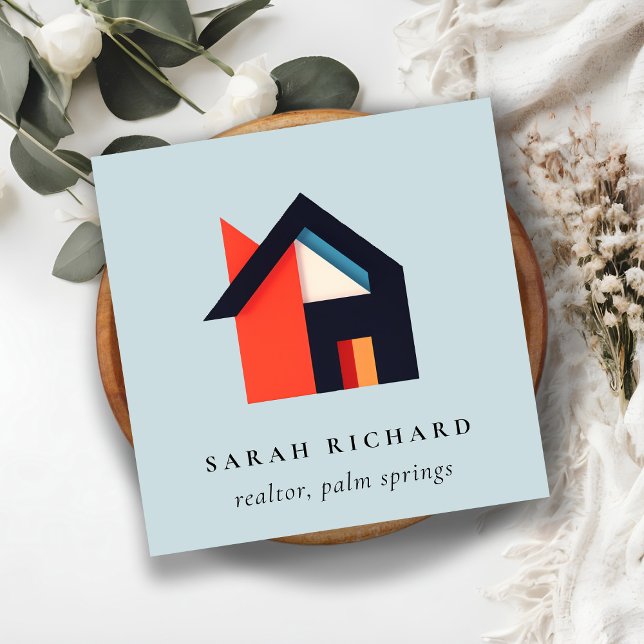 Modern Colourful House Logo Realtor Blue Red Orang Square Business Card (Creator Uploaded)