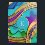 Modern Colourful Jewel Abstract & Gold Monogram iPad Pro Cover<br><div class="desc">This design features a beautiful,  colourful design with turquoise,  purple,  blue,  and green swirled with faux metallic gold. The centre holds a monogram initial. The design appears three dimensional. Super unique and fun,  it is definitely one of a kind! Created by Simply Farmhouse Press.</div>