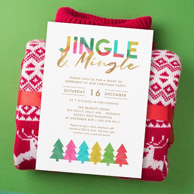 Modern Colourful Jingle and Mingle Christmas Party Invitation (Creator Uploaded)