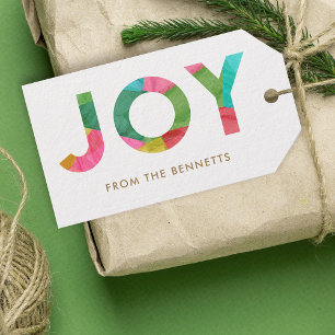 Modern Colourful Joy Christmas Trees  Gift Tags