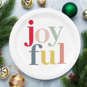 Modern Colourful Joyful Christmas Holiday Gift Paper Plate
