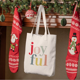 Modern Colourful Joyful Christmas Holiday Gift Tote Bag