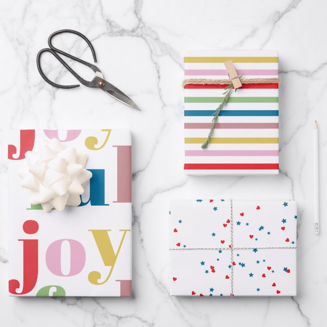 Modern Colourful Joyful Stripe Pattern Cute Holida Wrapping Paper Sheet (Front)