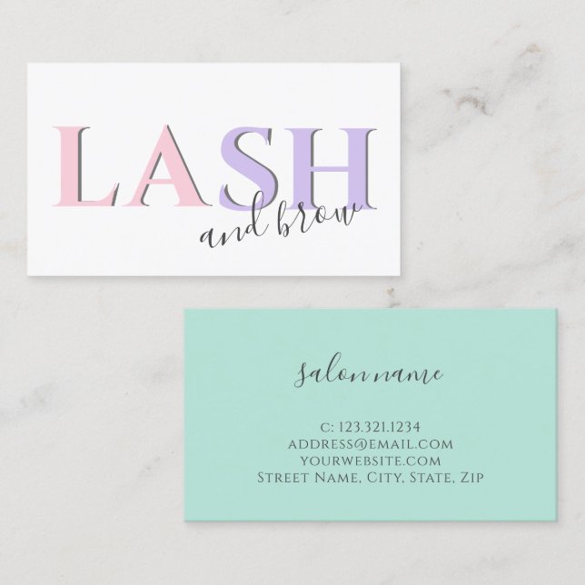 Modern colourful lash and brow square business card (Front/Back)