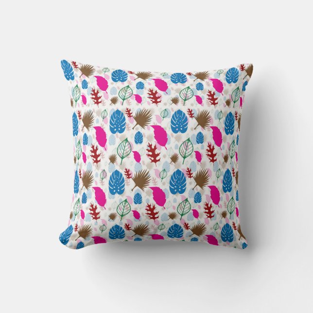 Modern Colourful Leaf Abstract Pattern White Cushion (Front)