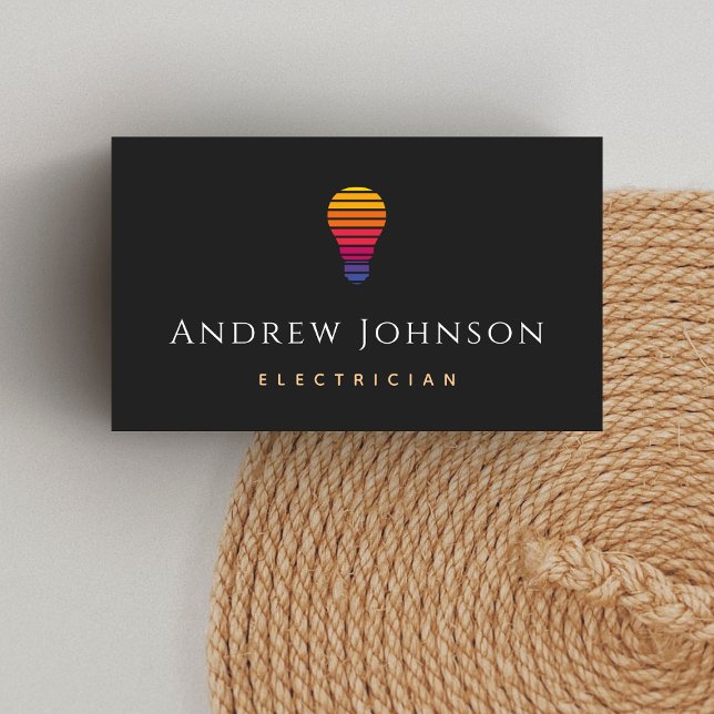 Modern Colourful Lightbulb Electrician Minimalist Business Card (Creator Uploaded)