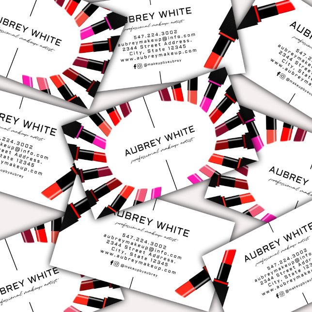 Modern Colourful Lipstick Cosmetics Makeup Artist Business Card (Creator Uploaded)