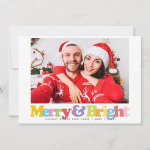 Modern Colourful Merry And Bright Couples Photo Holiday Card