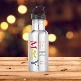 Modern Colourful Merry and Bright   Happy Holidays 532 Ml Water Bottle