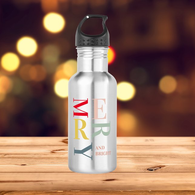 Modern Colourful Merry and Bright | Happy Holidays 532 Ml Water Bottle (Creator Uploaded)