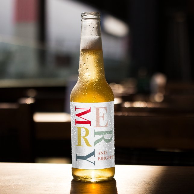 Modern Colourful Merry and Bright | Happy Holidays Beer Bottle Label (Creator Uploaded)