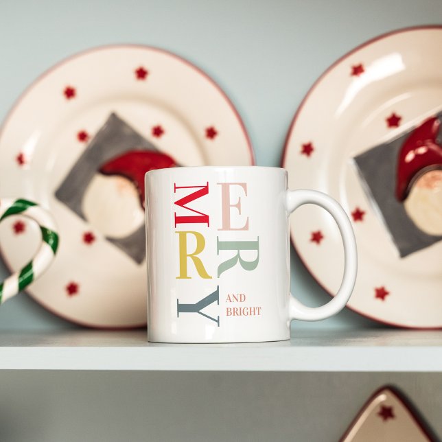 Modern Colourful Merry and Bright | Happy Holidays Mug (Creator Uploaded)