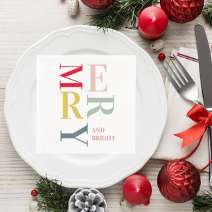 Modern Colourful Merry and Bright   Happy Holidays Napkin