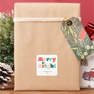 Modern colourful Merry and Bright photo Square Sticker