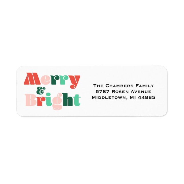Modern colourful Merry and Bright  Return Address Label (Front)