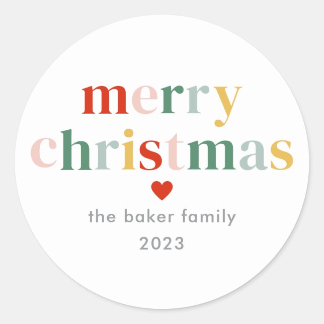Modern Colourful Merry Christmas Classic Round Sticker (Front)