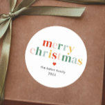 Modern Colourful Merry Christmas Classic Round Sticker<br><div class="desc">Modern Colourful Merry Christmas Stickers Gift Tags. Click the edit/personalise button to customise this design with your text.</div>