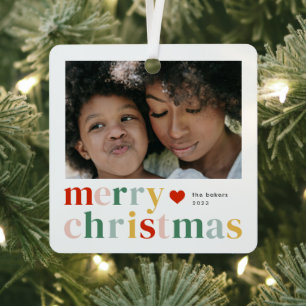 Modern Colourful Merry Christmas Photo Metal Tree Decoration