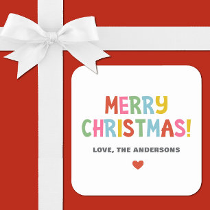 Modern Colourful Merry Christmas Square Sticker