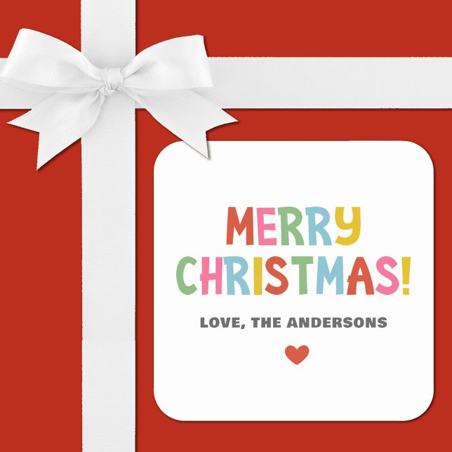 Modern Colourful Merry Christmas Square Sticker (A cute colorful merry Christmas gift sticker)